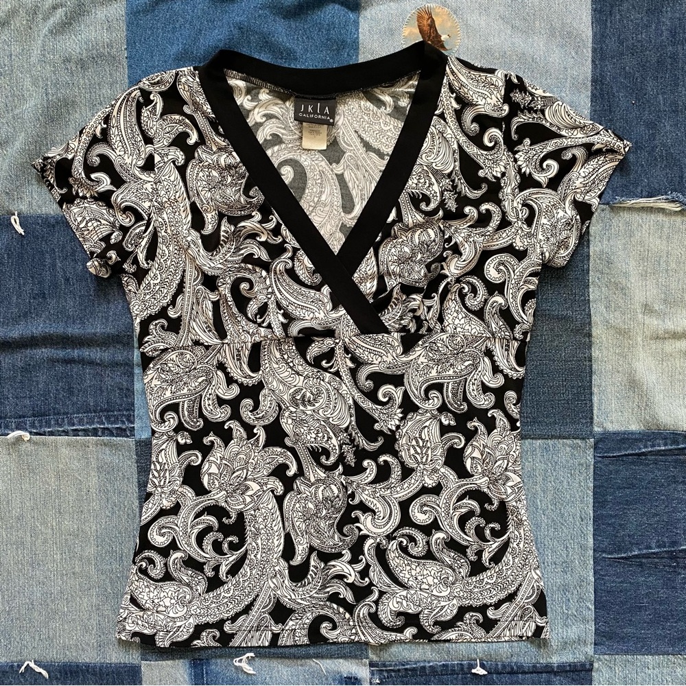 vintage jkla california black and white paisley top size S